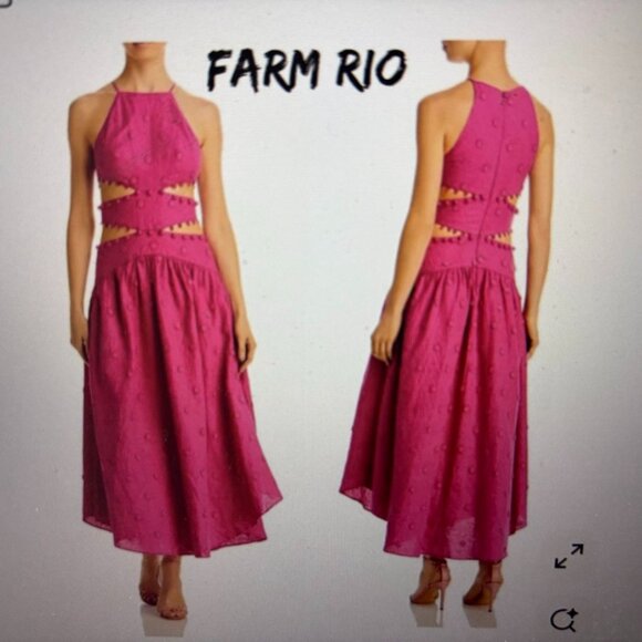 FARM RIO - 3D Flower Sleeveless Cutout Halter Midi Dress - Picture 1 of 7